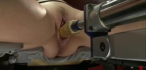  Strapped tinytits blond machine fucked